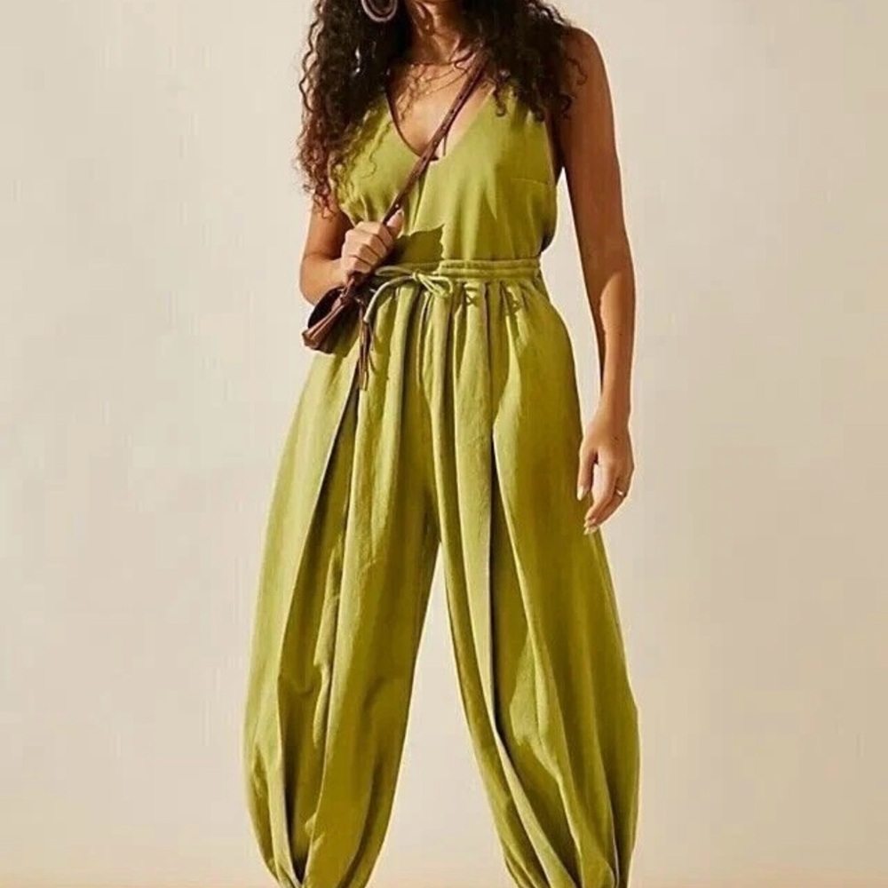 Women’s Olive Green Wide-Leg Jumpsuit - Picture 2 of 4